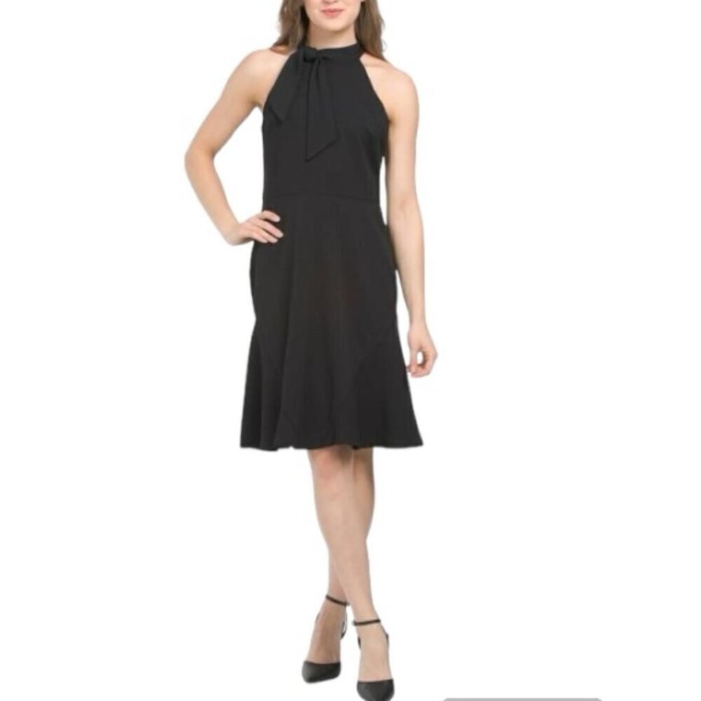 Maggy London Womens Black High Neck Sleeveless Halter Fit Flare Dress Sz 14 New